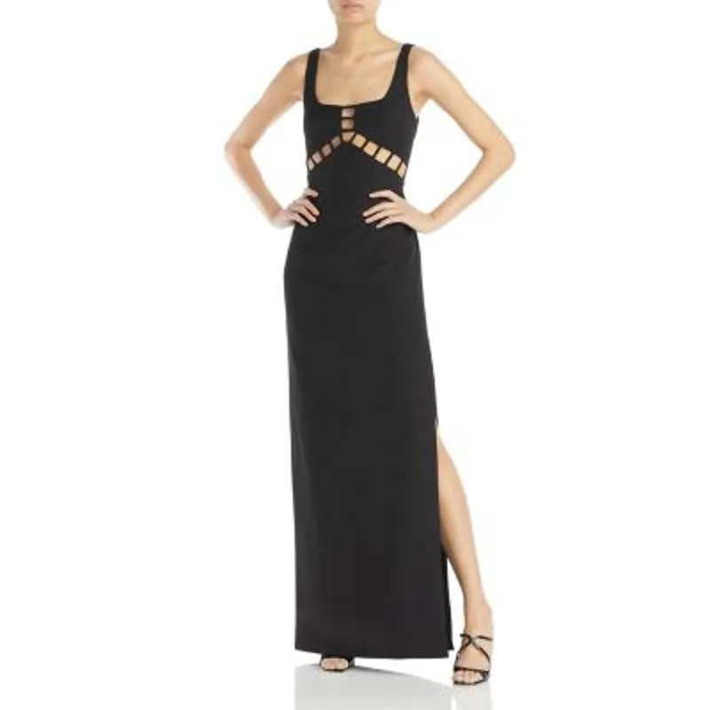 Aidan Mattox Ladies Black Scoop Neck Gown w/ Cutout Details & Leg Slit, NWT!