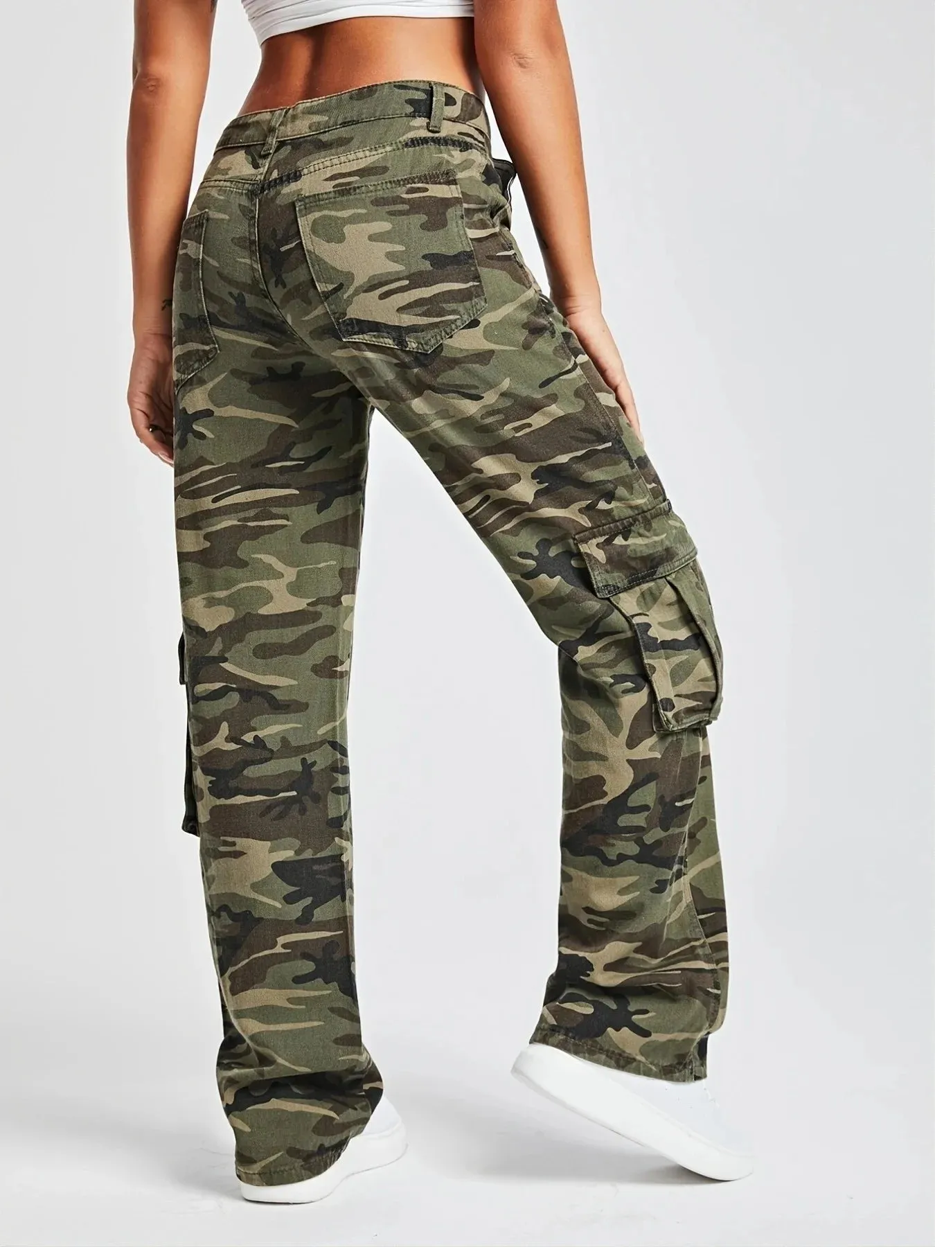 Amy Fashion - 2024 Camouflage Women's Cargo High Wist Vintage Baggy Denim Straight Casual Fashion Jean