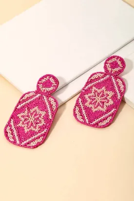 Beaded Star Pattern Rectangle Drop Earrings