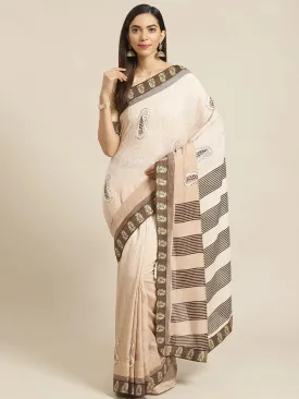 Beige Striped Chiffon Saree