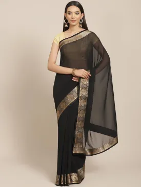 Black Solid Chiffon Saree