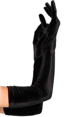 Black Stretch Velvet Opera Length | GLOVES