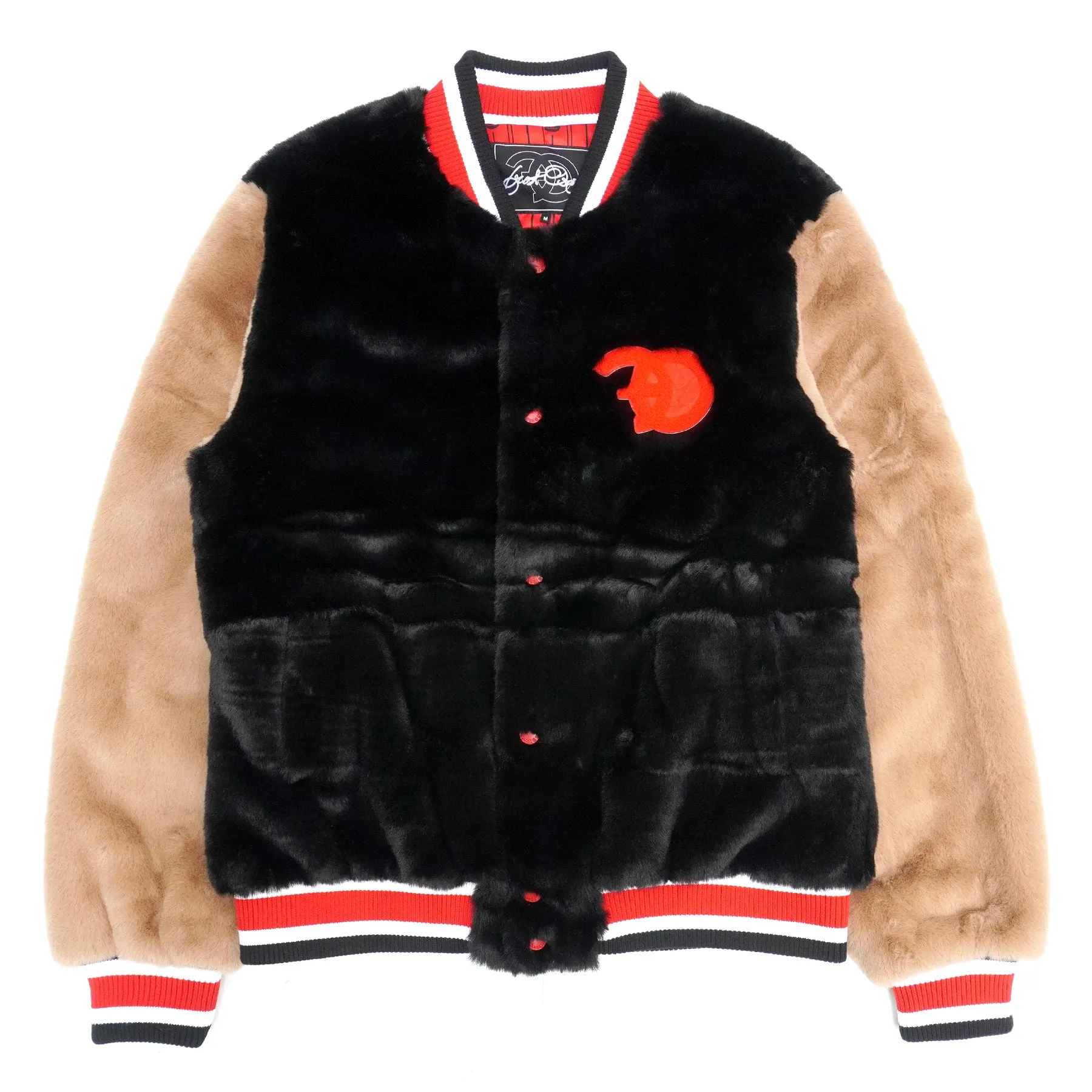 F1010 Marc Rabbit Fur Varsity Jacket - Black