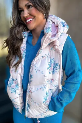 Floral Pink Pebbled Puffer Vest