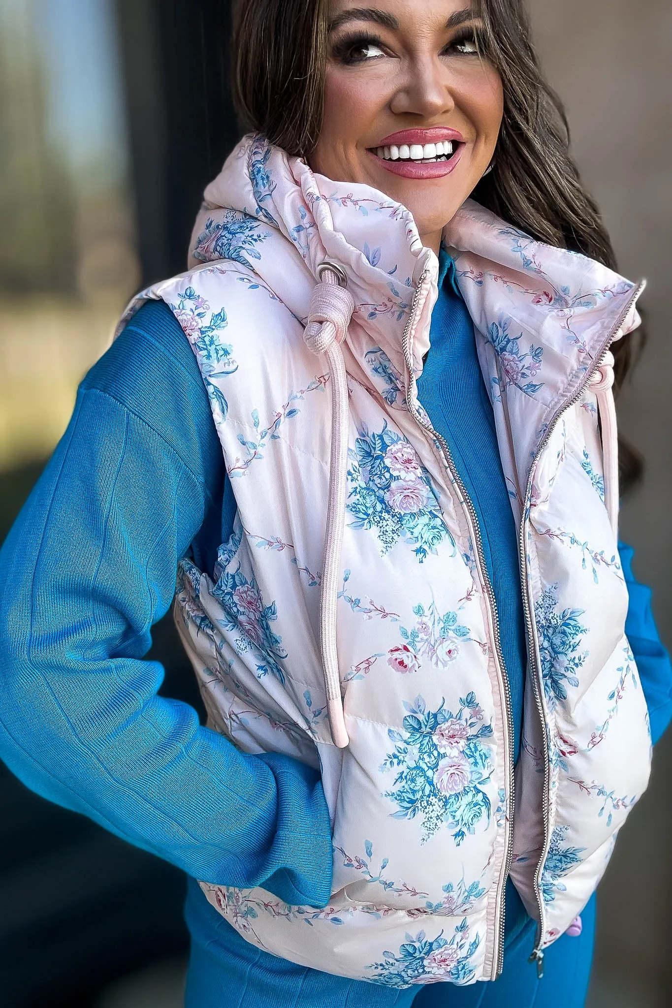 Floral Pink Pebbled Puffer Vest