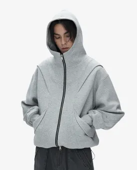 Futuristic Grey High Neck Fleece Grey Hoodie