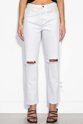 High Waisted Straight Jeans-White