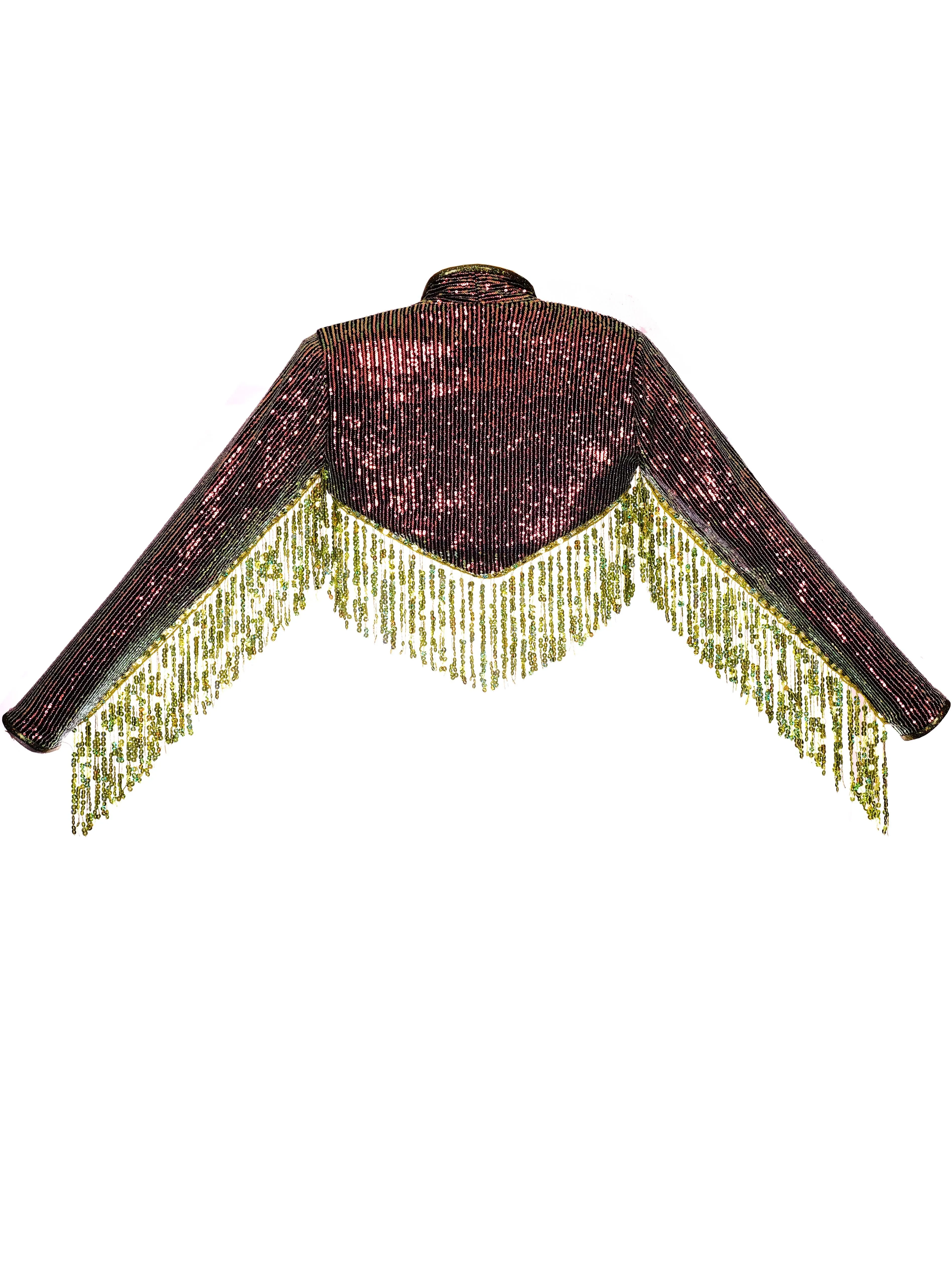 Juicy Jewel | Pearlescent Green & Amber | Sequin Fringe Bolero