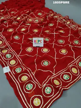 KcPc New Beautiful Chiffon kacha gota Patti Work Saree With Blouse AMT