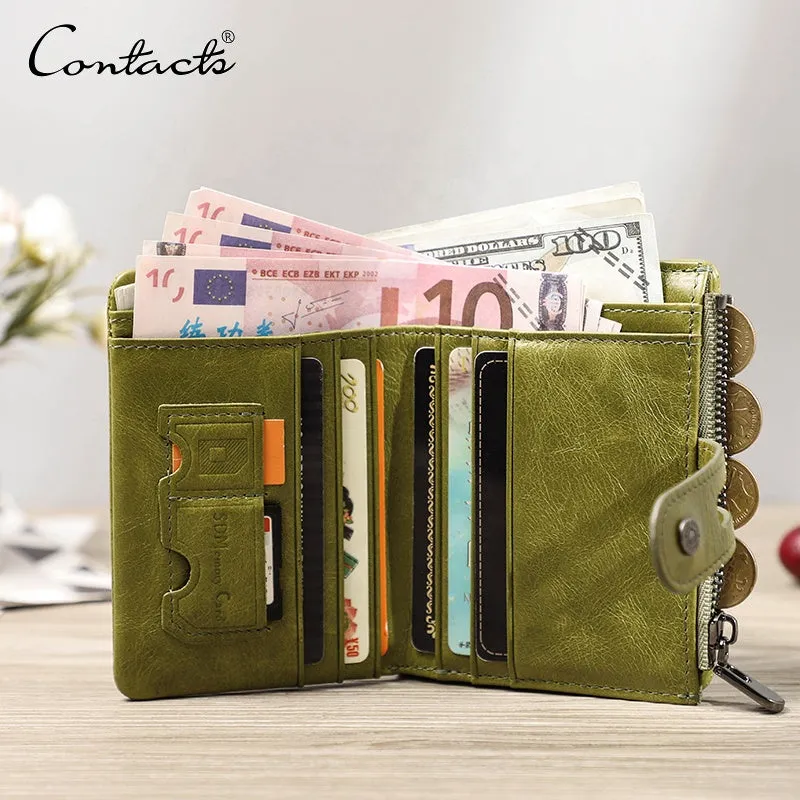 LADIES' Oil Leather Trifold Coin Purse-Wallet-with AIRTAG pocket-holds 6 Cards (air-tag not included)