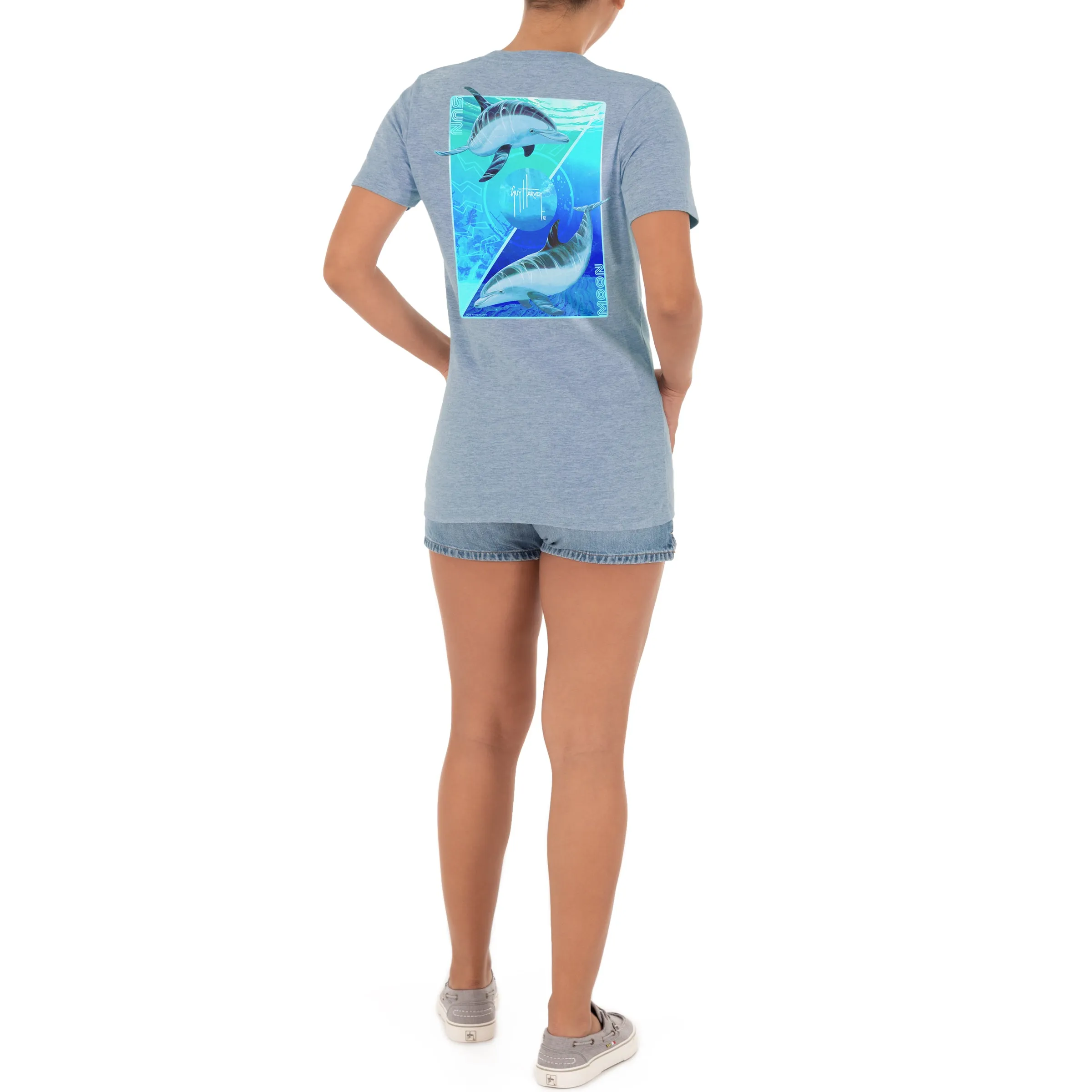 Ladies Sun & Moon Short Sleeve Blue T-Shirt