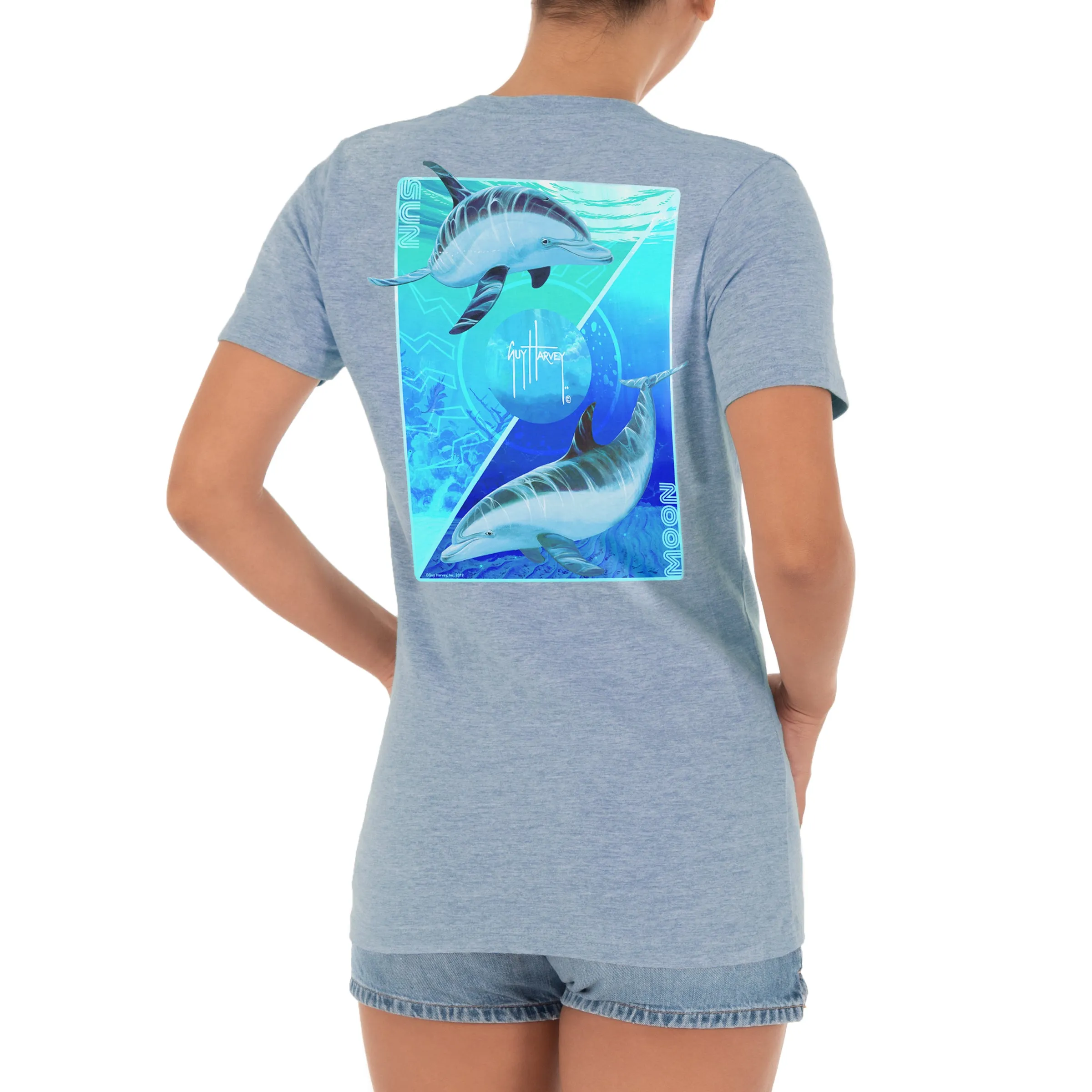 Ladies Sun & Moon Short Sleeve Blue T-Shirt