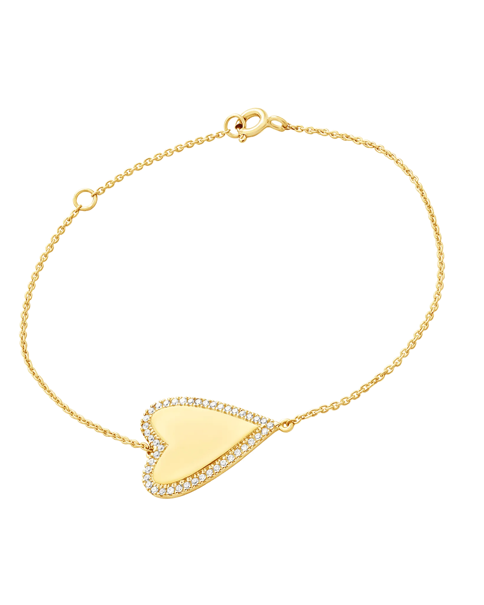 Outlined Diamond Heart Bracelet - 14K Rose Gold