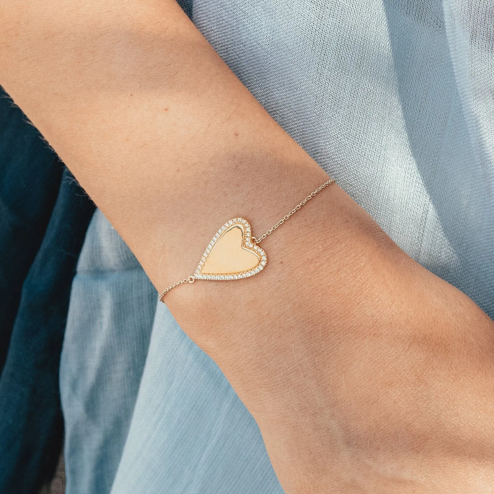 Outlined Diamond Heart Bracelet - 14K Rose Gold