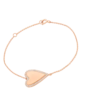 Outlined Diamond Heart Bracelet - 14K Rose Gold