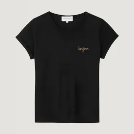 "Bonjour" Poitou T-Shirt Script Pointile Coeur Gold 3033 (Black)