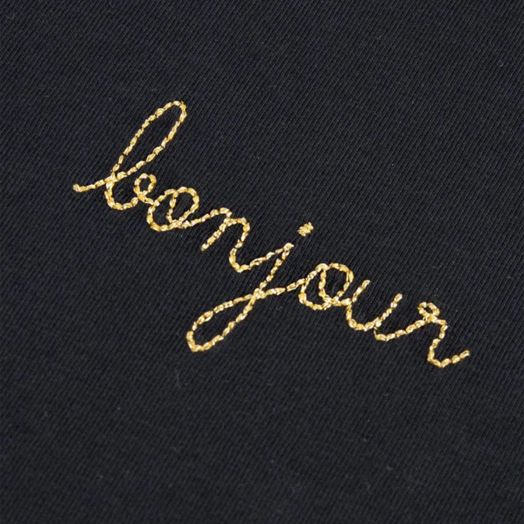 "Bonjour" Poitou T-Shirt Script Pointile Coeur Gold 3033 (Black)