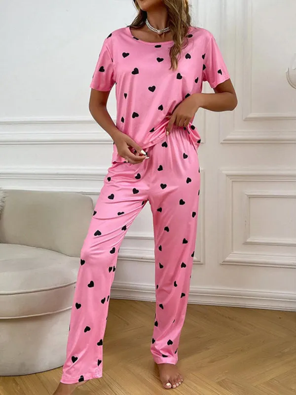 Women's Loose Fit Heart Print Loungewear Set