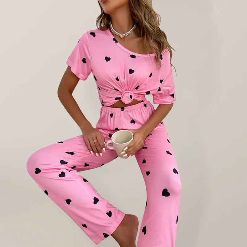 Women's Loose Fit Heart Print Loungewear Set