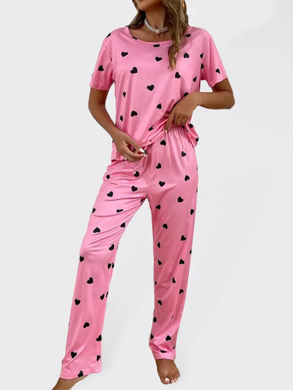 Women's Loose Fit Heart Print Loungewear Set